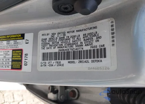 2009 Toyota Corolla Le from USA, damaged, VIN 1NXBU40E79Z140774